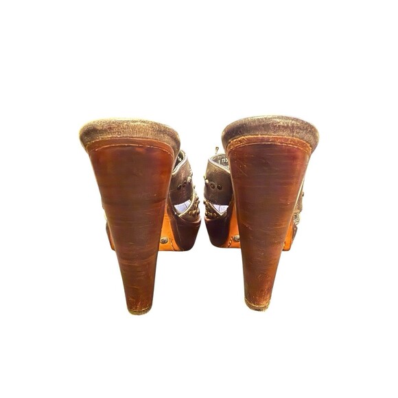 Frye Stone Studded Beaded Open Toe Wood Sole Platform Sandal Heel size 7 - Picture 5 of 10